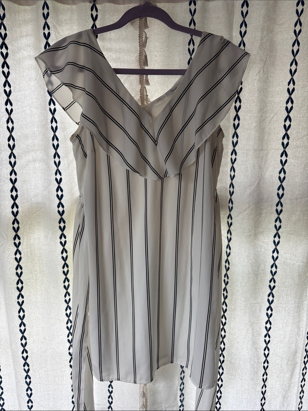 Collective Concepts White Midi Dress with Black Stripes